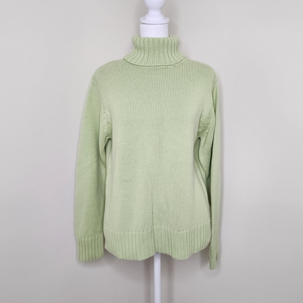 Lauren Brooke Vintage 90's Pastel Green Ribbed Turtleneck Sweater Medium Casual